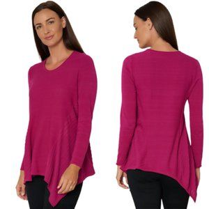 Lisa Bayne Quarter Sleeve Florence Tee Magenta Navy Stretch Knit Top SZ Large